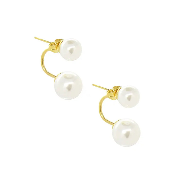 DION DOUBLE PEARL EAR JACKET STUD EARRINGS Mai Desiree