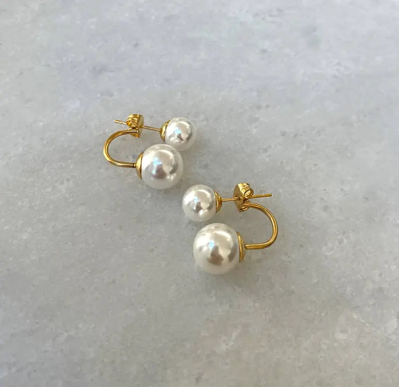 DION DOUBLE PEARL EAR JACKET STUD EARRINGS Mai Desiree