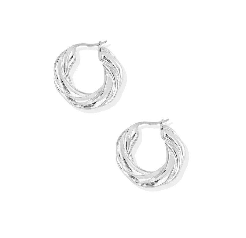 DONNA SILVER SMALL CHUNKY TWIST HOOP EARRINGS Mai Desiree
