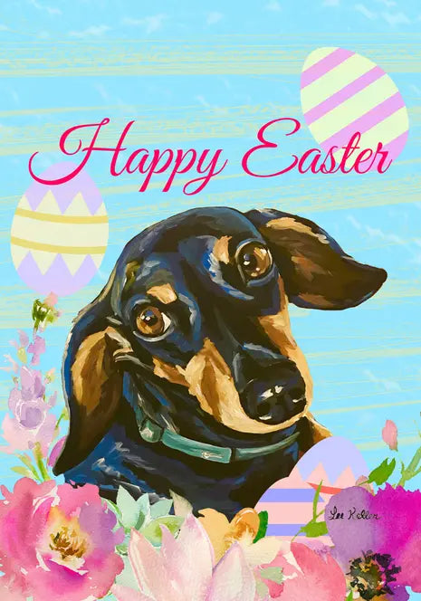 Dachshund Black/Tan  - Hippie Hound Studios Easter  House and Garden Flags Best of Breed