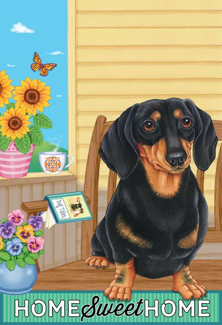 Dachshund Black/Tan - Tomoyo Pitcher Home Sweet Home Outdoor Flag Best of Breed