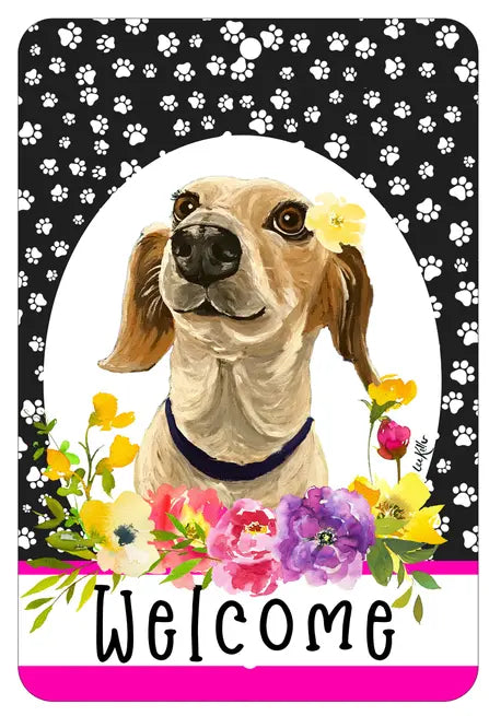 Dachshund Piebald - HHS Paw Prints Welcome Indoor/Outdoor Aluminum Sign Best of Breed