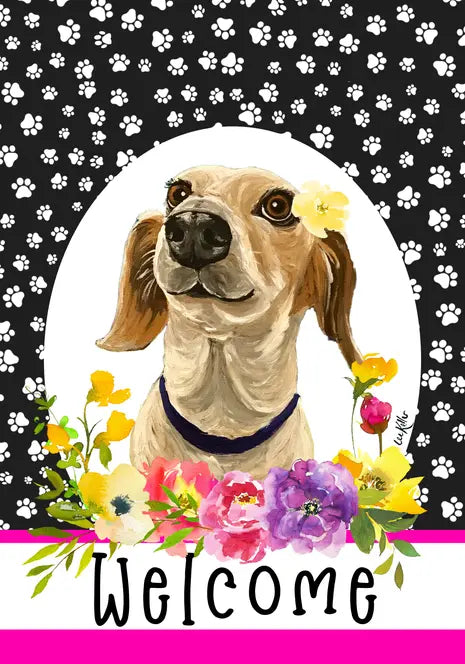 Dachshund Piebald - Hippie Hound Studios Paw Prints  House and Garden Flags Best of Breed