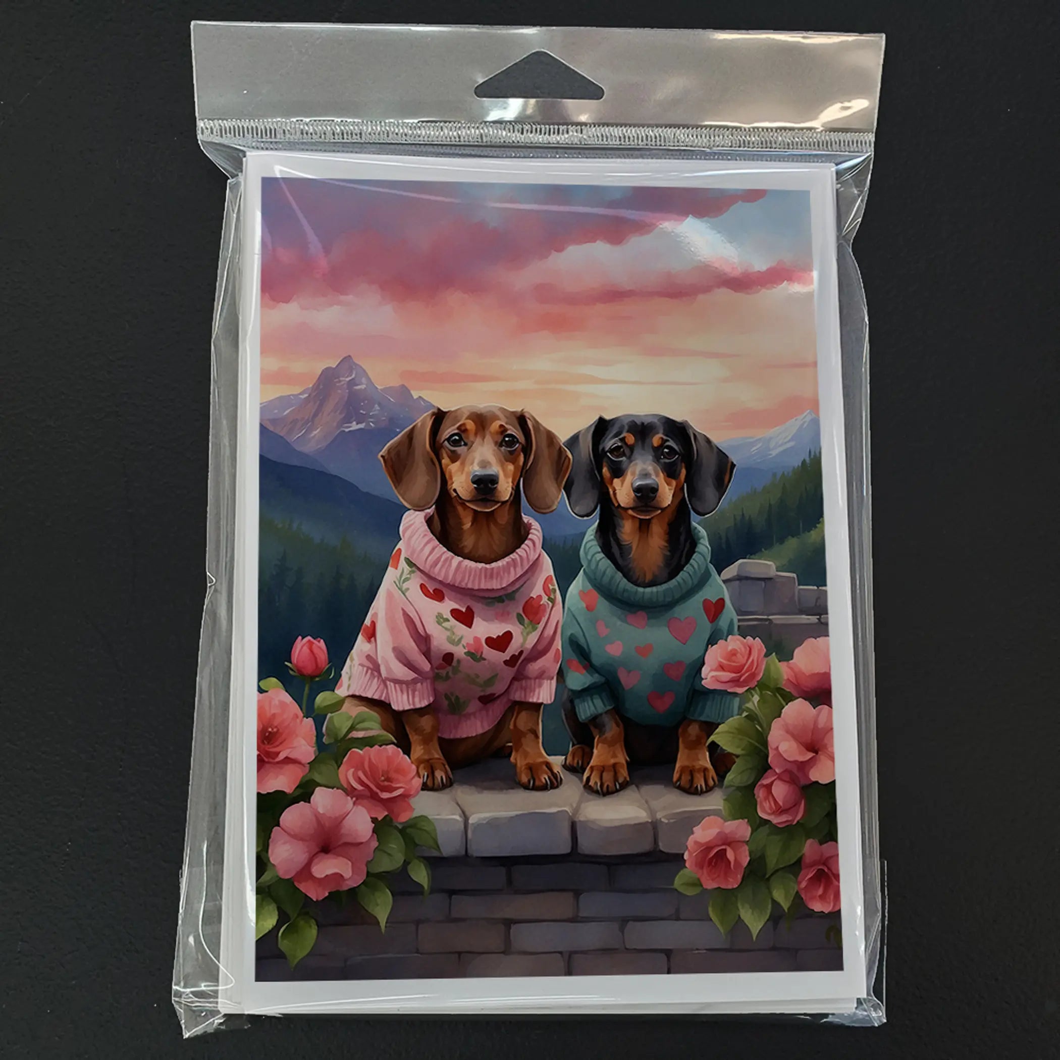 Dachshund Two Hearts Greeting Cards Pack of 8 Caroline's Treasures