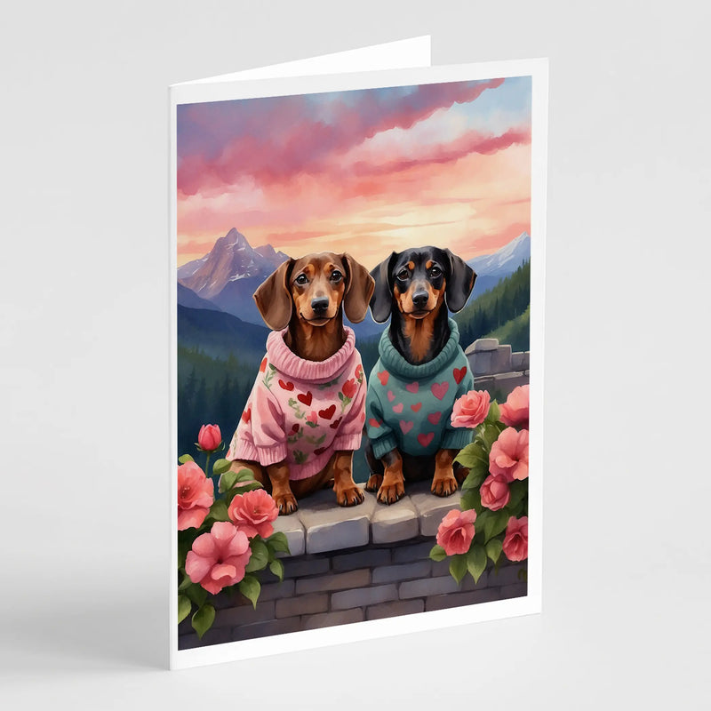 Dachshund Two Hearts Greeting Cards Pack of 8 Caroline's Treasures
