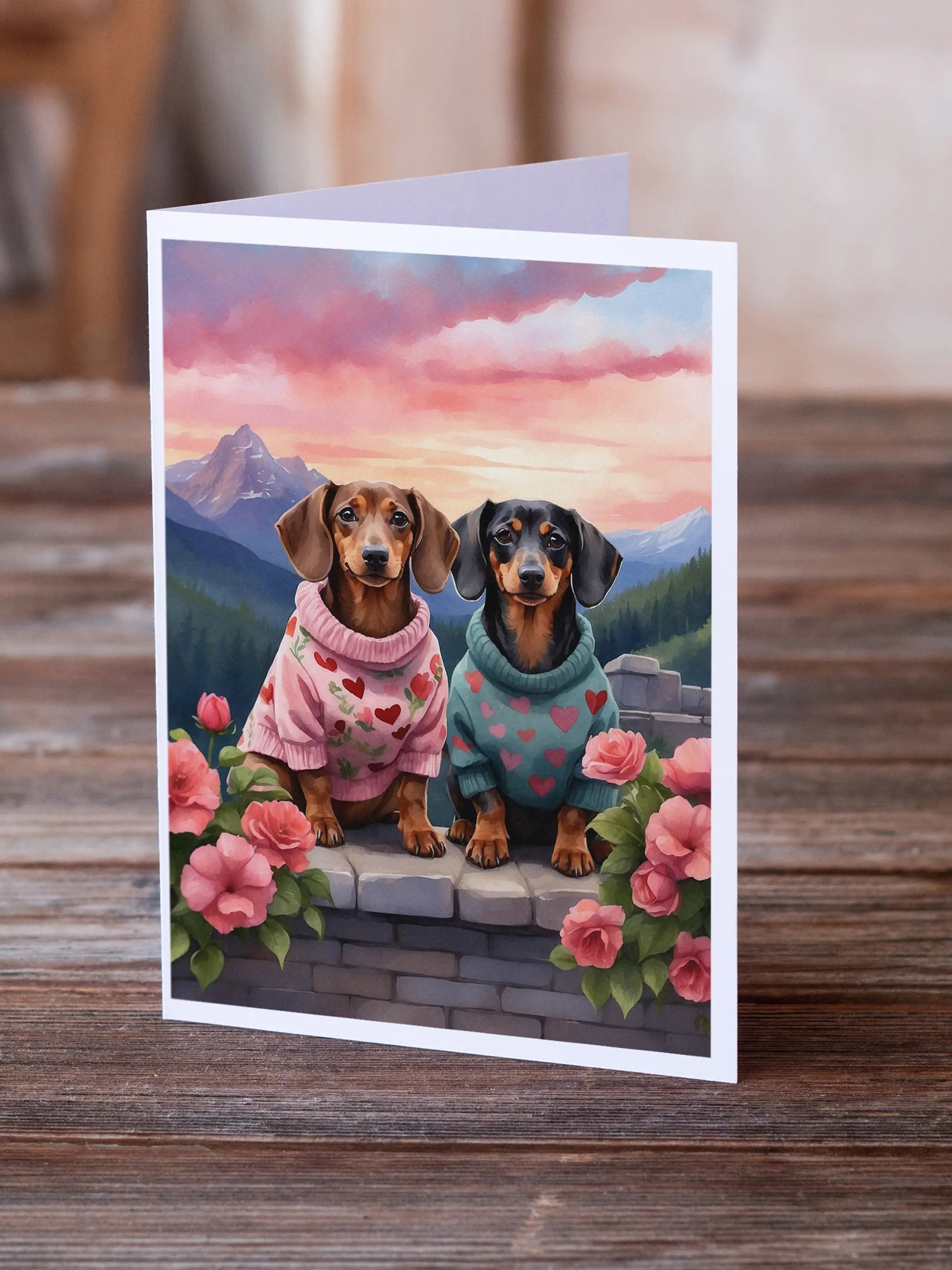 Dachshund Two Hearts Greeting Cards Pack of 8 Caroline's Treasures