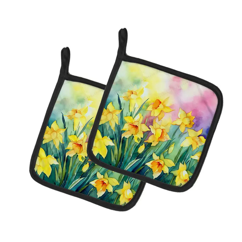 Daffodils in Watercolor Pair of Pot Holders Caroline's Treasures