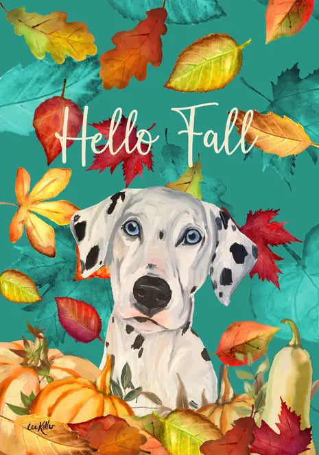 Dalmatian - Hippie Hound Studios Fall Leaves  House and Garden Flags Best of Breed