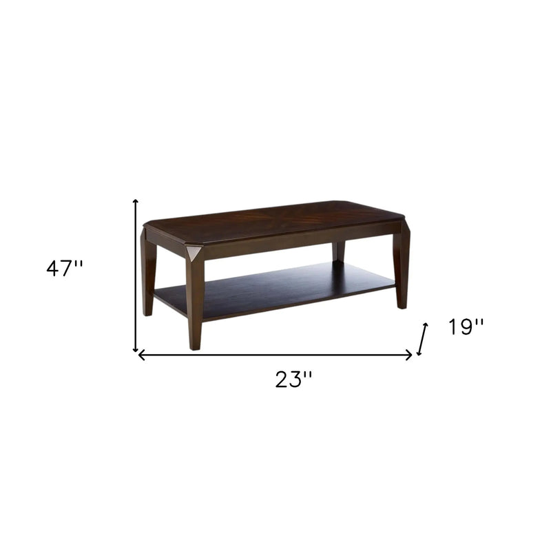Dark Brown Solid Wood Coffee Table With Shelf Homeroots Living Room