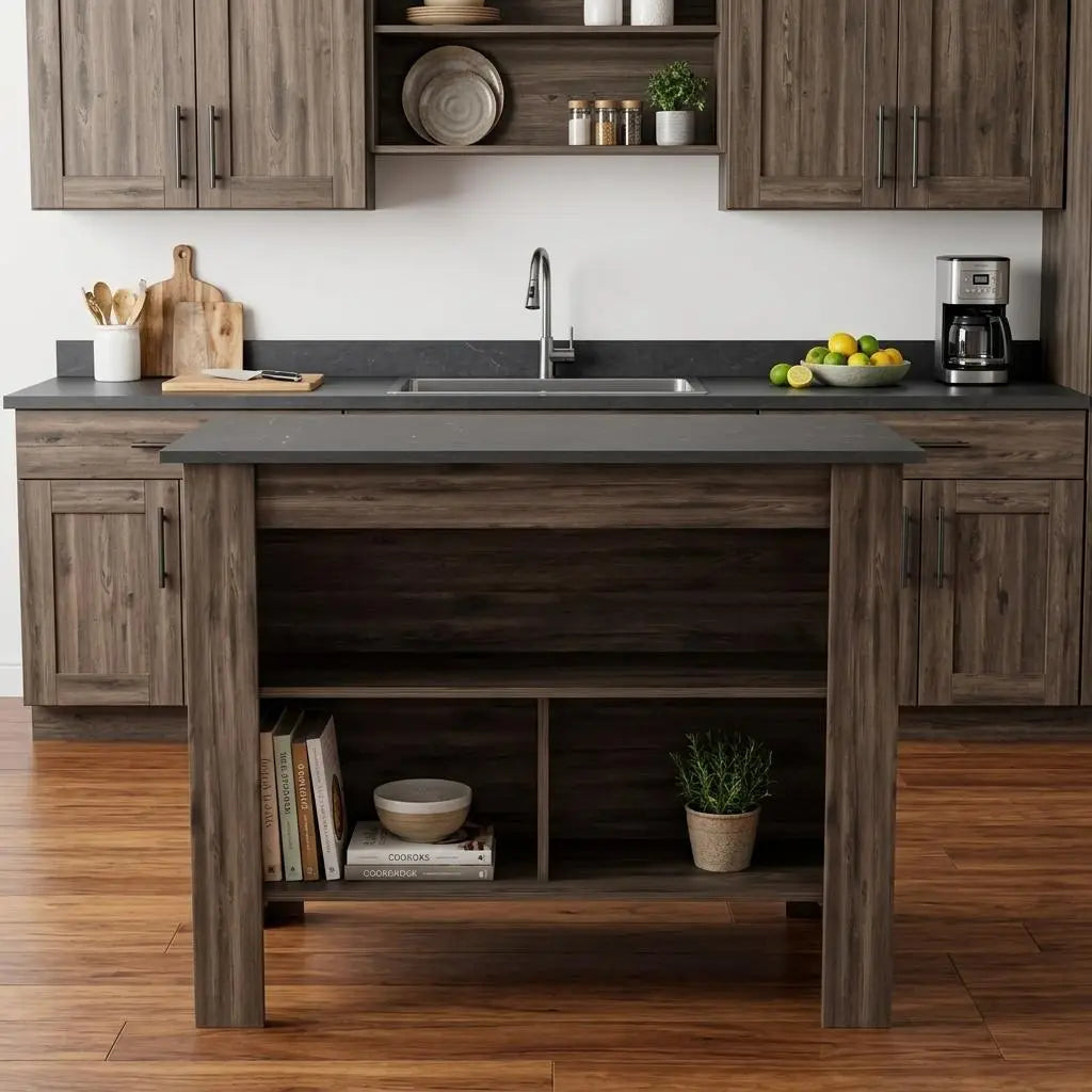 Dark Brown and Brown 41" Kitchen Island With Storage Homeroots Kitchen & Dining