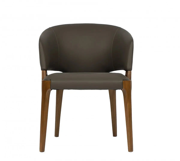 Dark Gray And Brown Upholstered Faux Leather Wing Back Dining Arm Chair Homeroots Kitchen & Dining