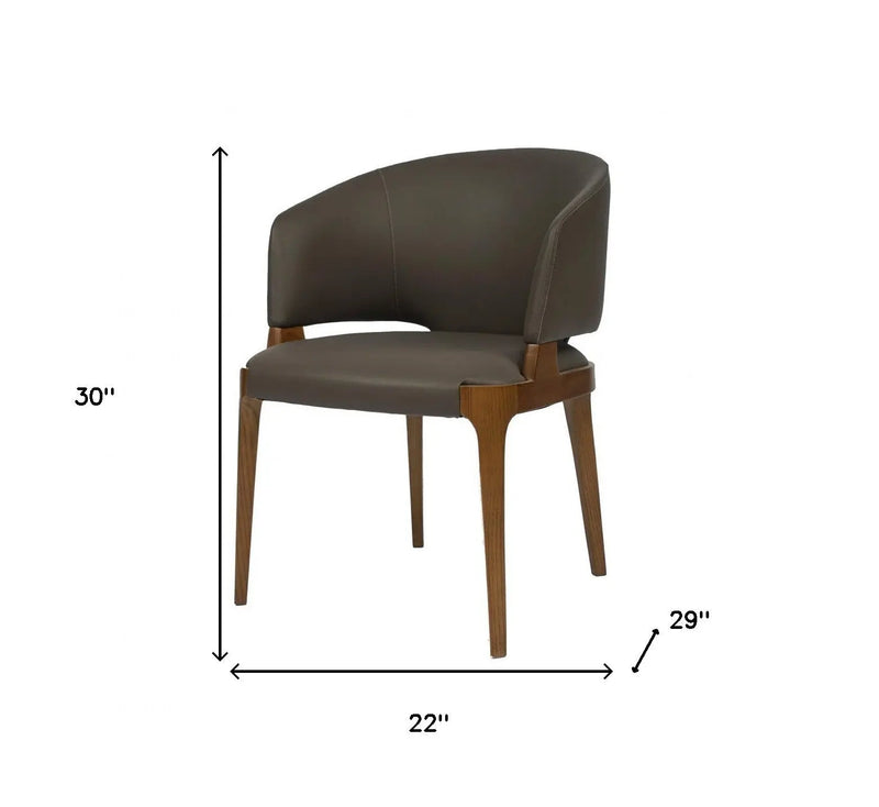 Dark Gray And Brown Upholstered Faux Leather Wing Back Dining Arm Chair Homeroots Kitchen & Dining