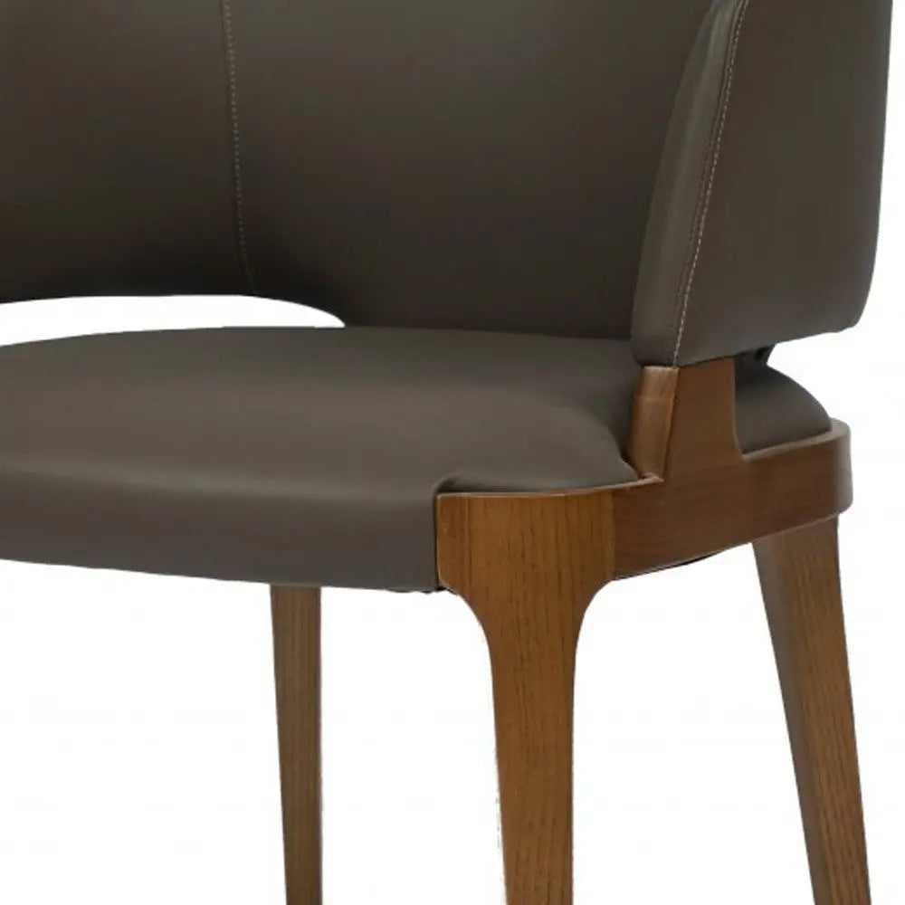Dark Gray And Brown Upholstered Faux Leather Wing Back Dining Arm Chair Homeroots Kitchen & Dining