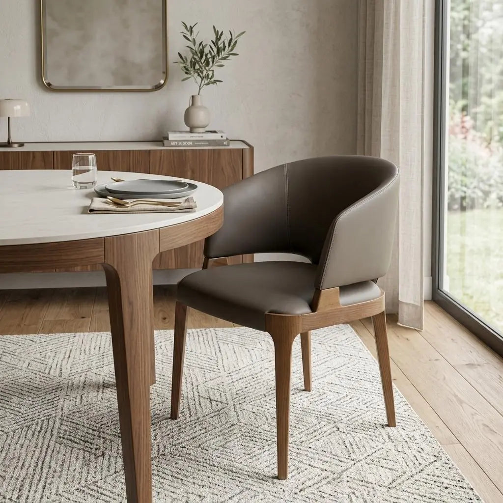 Dark Gray And Brown Upholstered Faux Leather Wing Back Dining Arm Chair Homeroots Kitchen & Dining