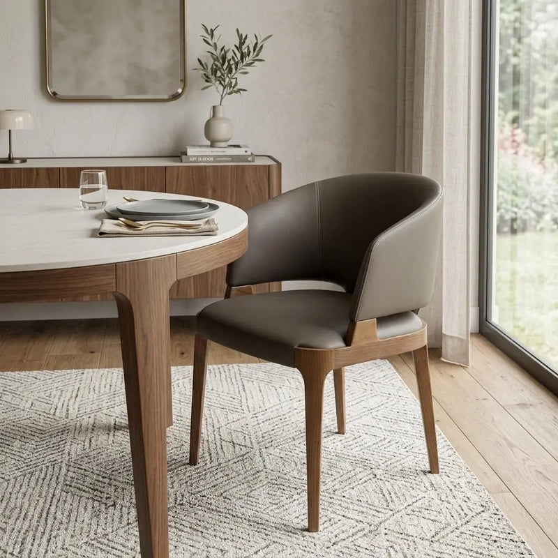 Dark Gray And Brown Upholstered Faux Leather Wing Back Dining Arm Chair Homeroots Kitchen & Dining