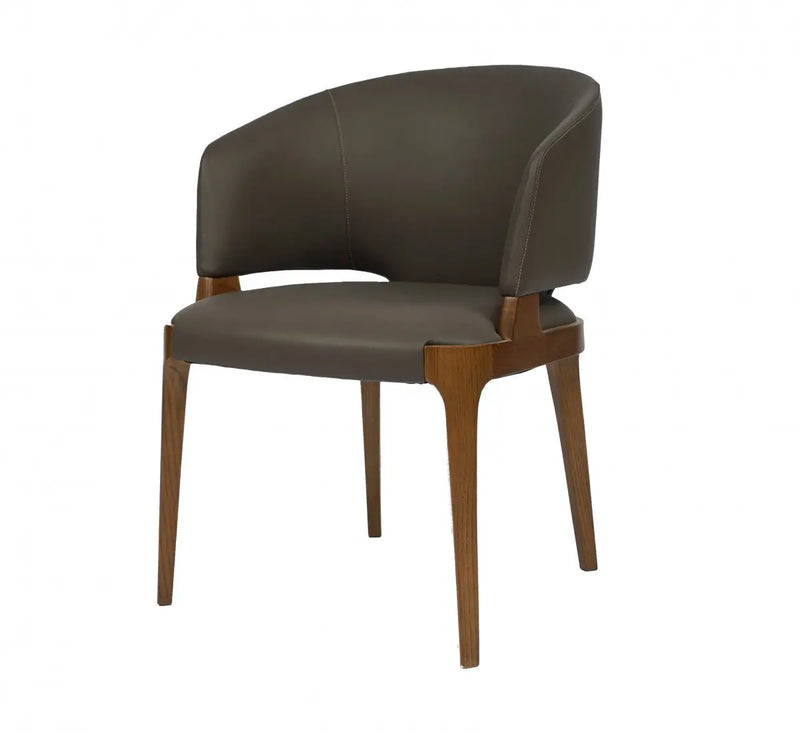 Dark Gray And Brown Upholstered Faux Leather Wing Back Dining Arm Chair Homeroots Kitchen & Dining