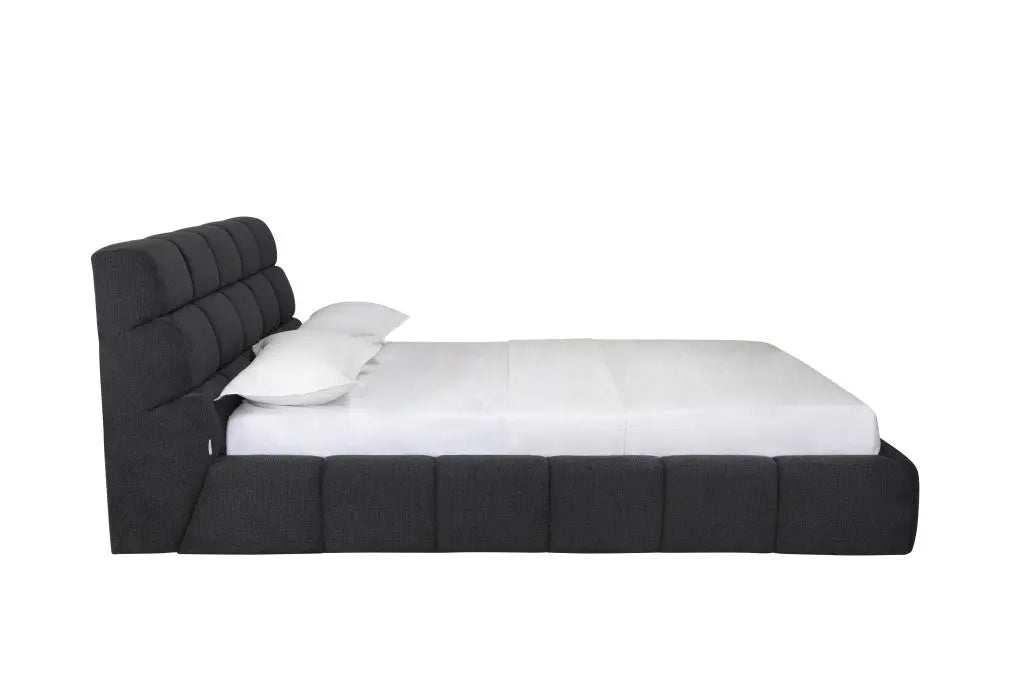 Dark Gray Tufted Linen Blend Upholstered Queen Bed Frame Homeroots Bed & Bath