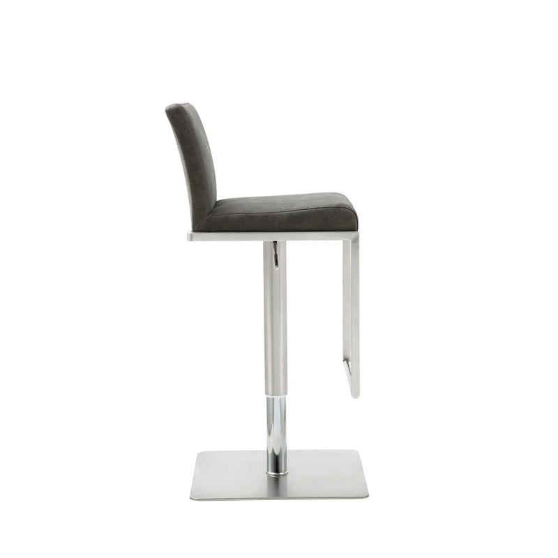 Dark Gray and Silver Faux Leather And Steel Adjustable Bar Chair Homeroots Living Room