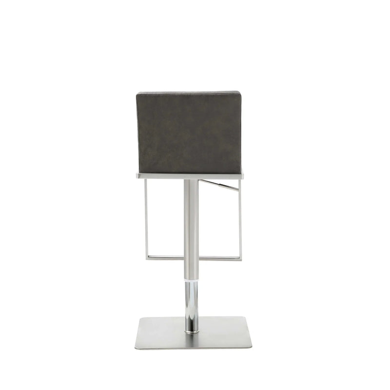 Dark Gray and Silver Faux Leather And Steel Adjustable Bar Chair Homeroots Living Room