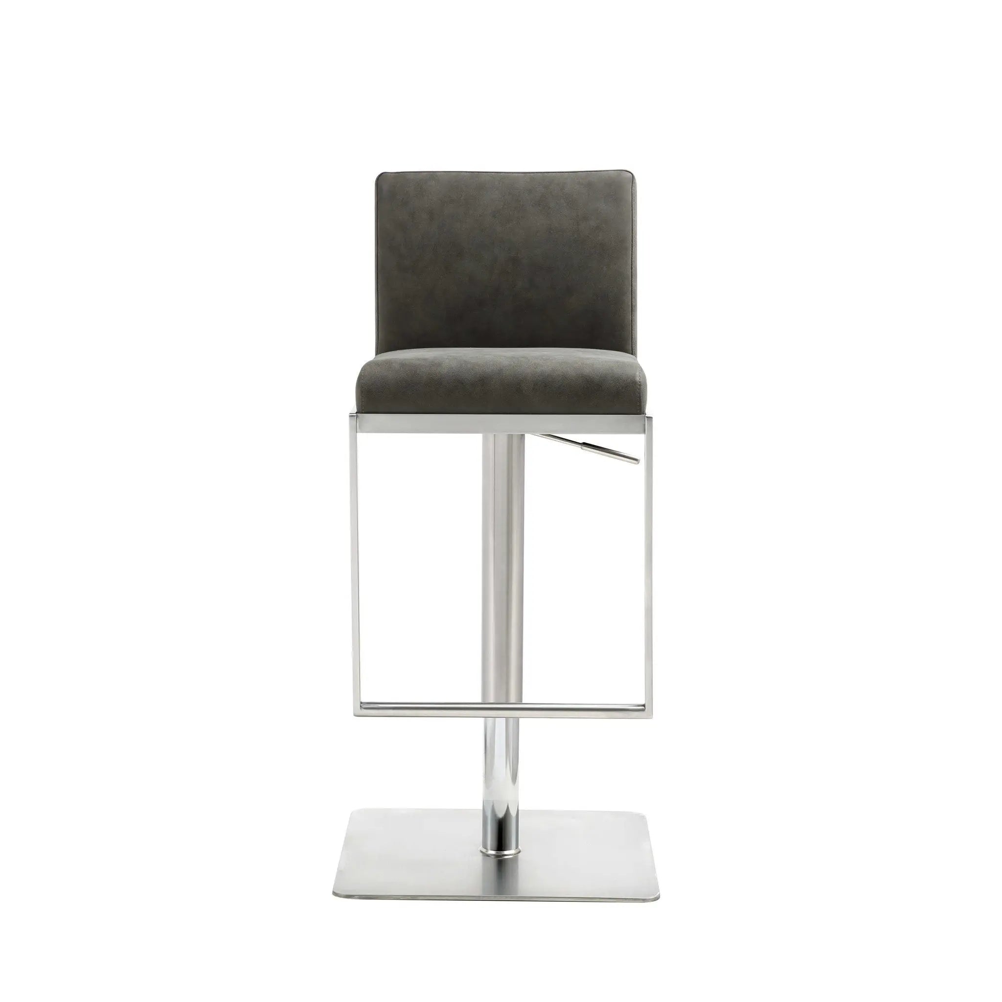 Dark Gray and Silver Faux Leather And Steel Adjustable Bar Chair Homeroots Living Room