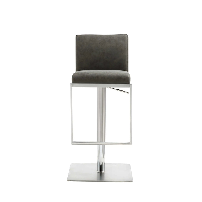 Dark Gray and Silver Faux Leather And Steel Adjustable Bar Chair Homeroots Living Room