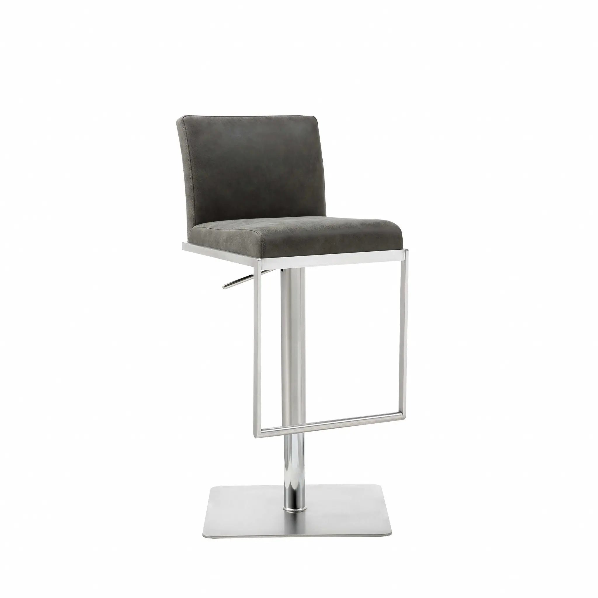 Dark Gray and Silver Faux Leather And Steel Adjustable Bar Chair Homeroots Living Room