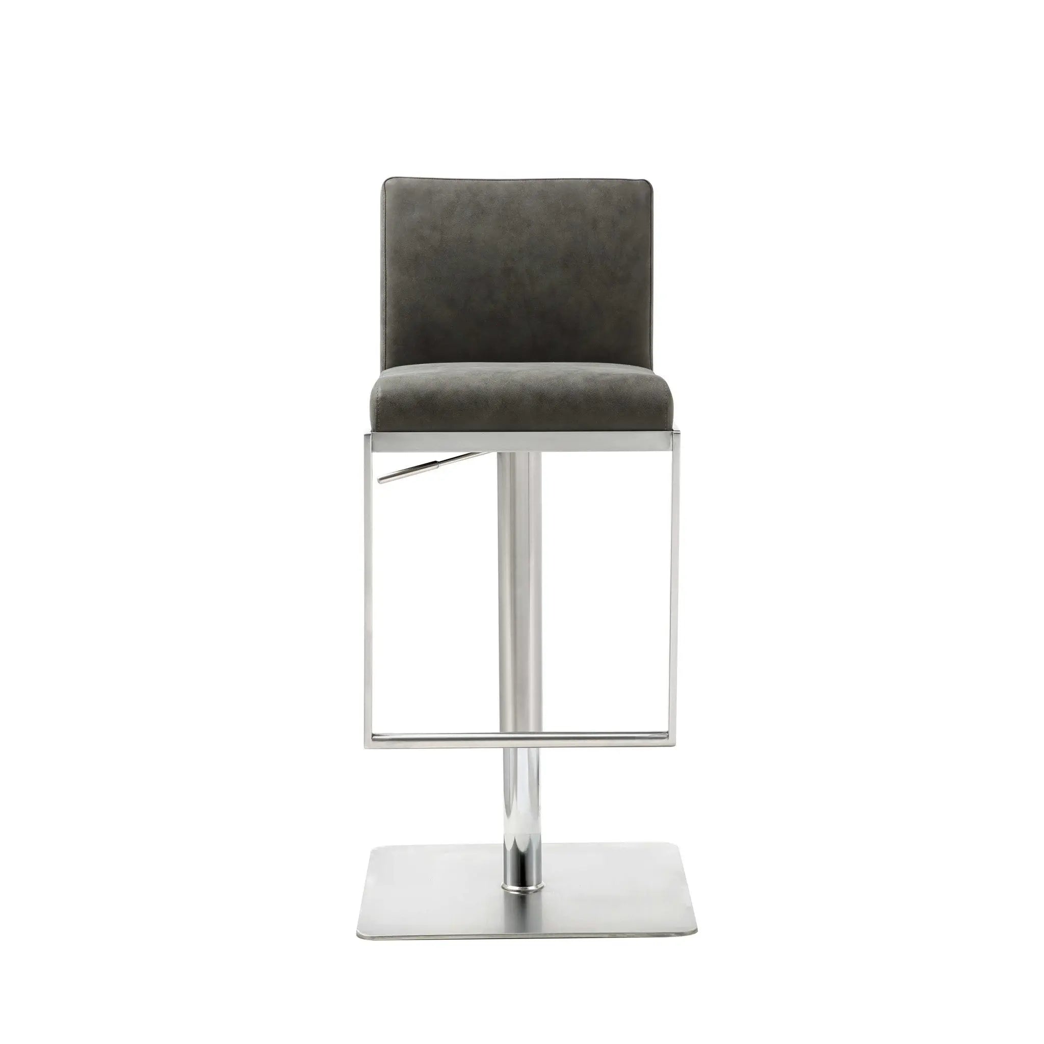 Dark Gray and Silver Faux Leather And Steel Adjustable Bar Chair Homeroots Living Room