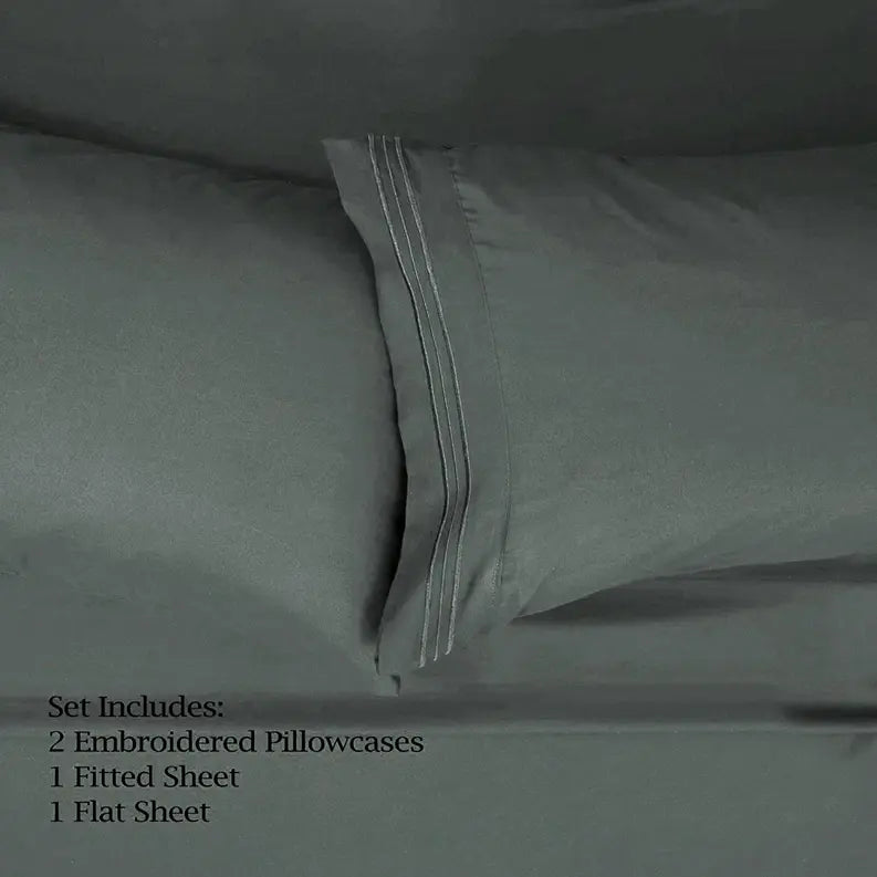 Dark Grey 200 Embroidery Soft Sheet Set Wrinkle Resistant Home Mart Goods