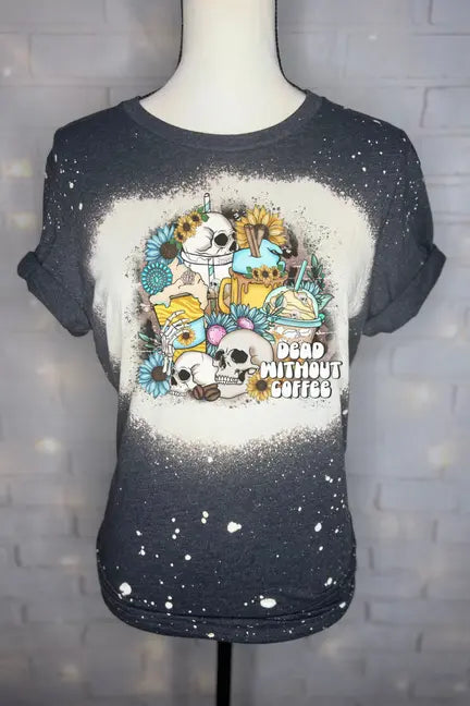 Dead Without Coffee Bleached Graphic Tee The Blended Owl