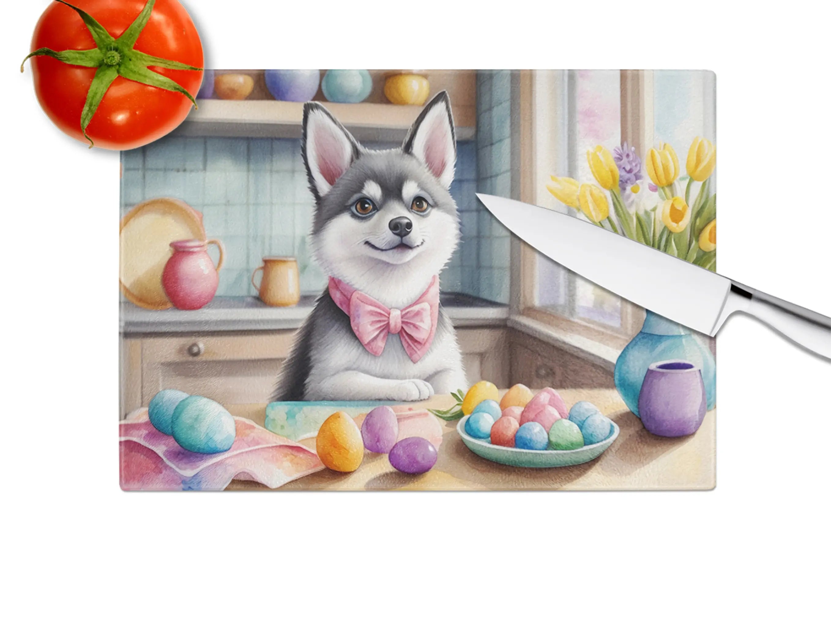 Decorating Easter Alaskan Klee Kai Glass Cutting Board Caroline's Treasures