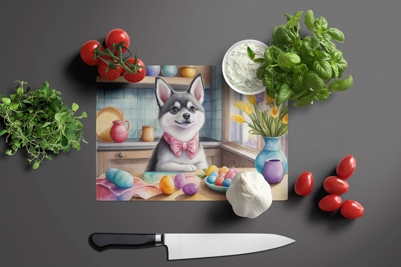 Decorating Easter Alaskan Klee Kai Glass Cutting Board Caroline's Treasures