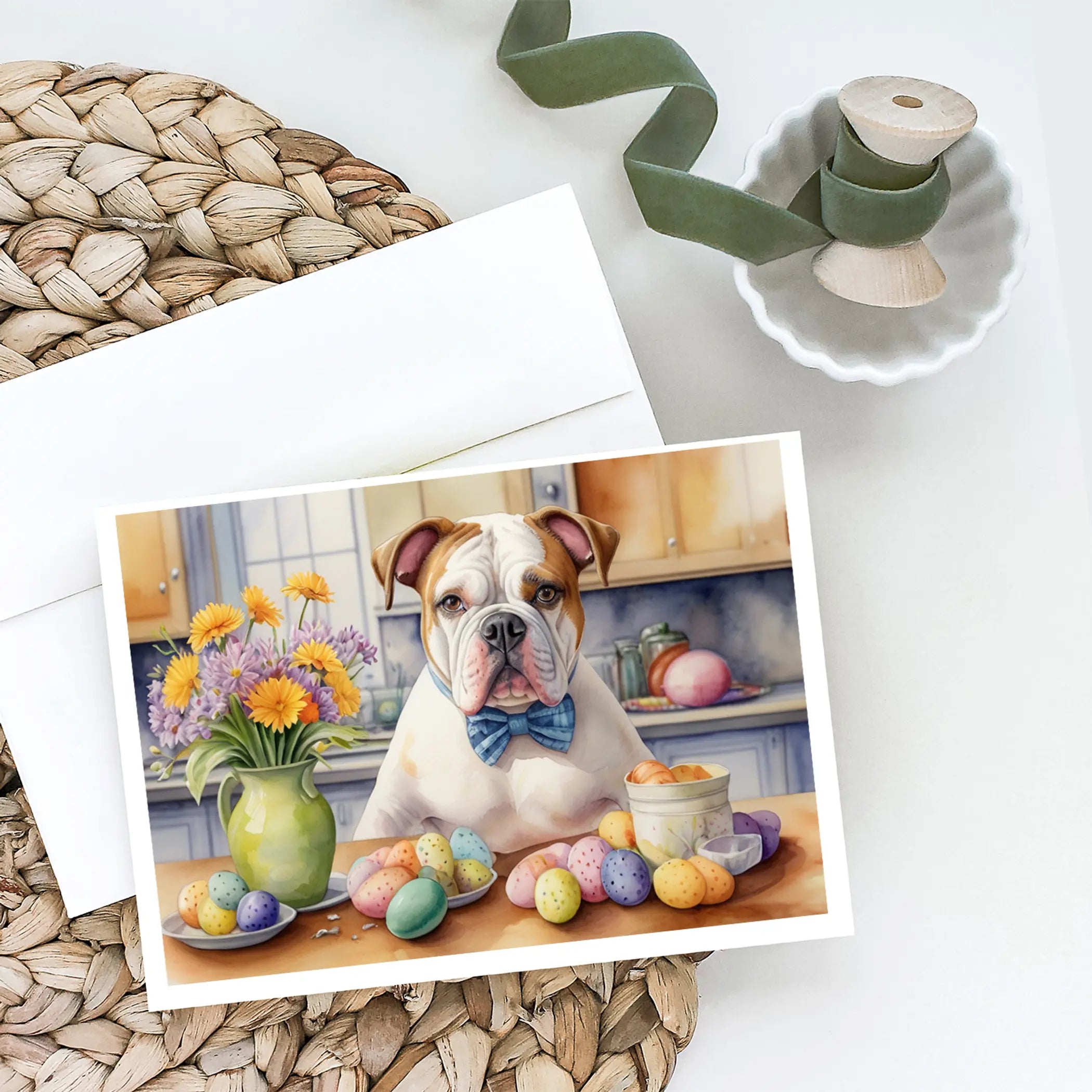 Decorating Easter American Bulldog Greeting Cards Pack of 8 Caroline's Treasures