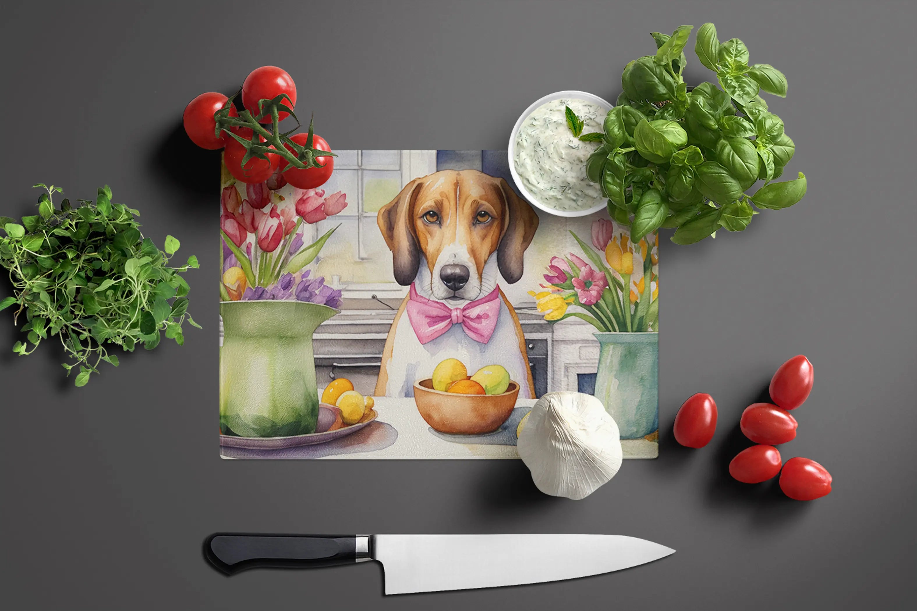 Decorating Easter American Foxhound Glass Cutting Board Caroline's Treasures