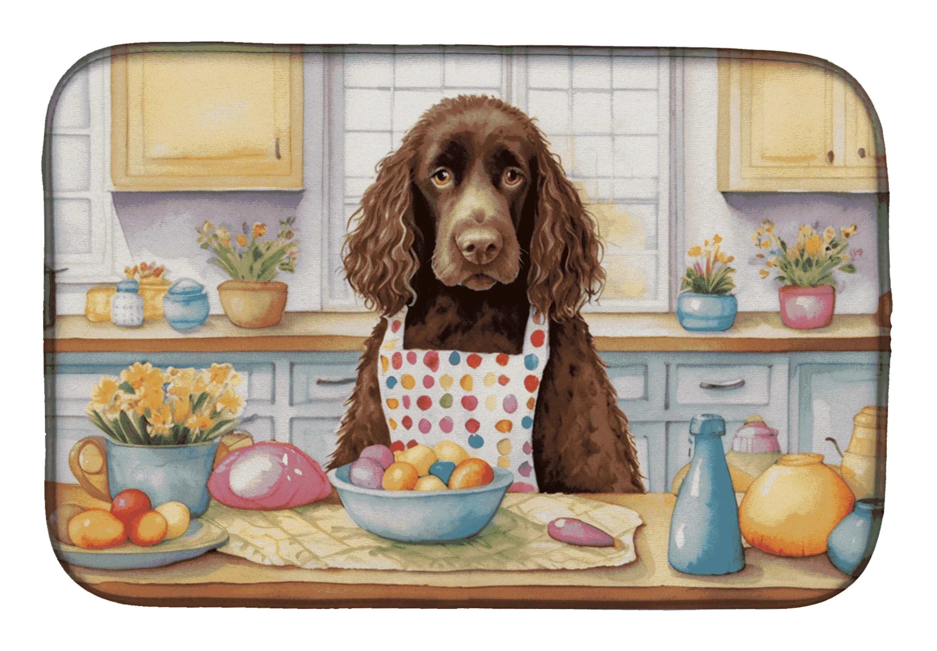 Decorating Easter American Water Spaniel Dish Drying Mat Caroline's Treasures