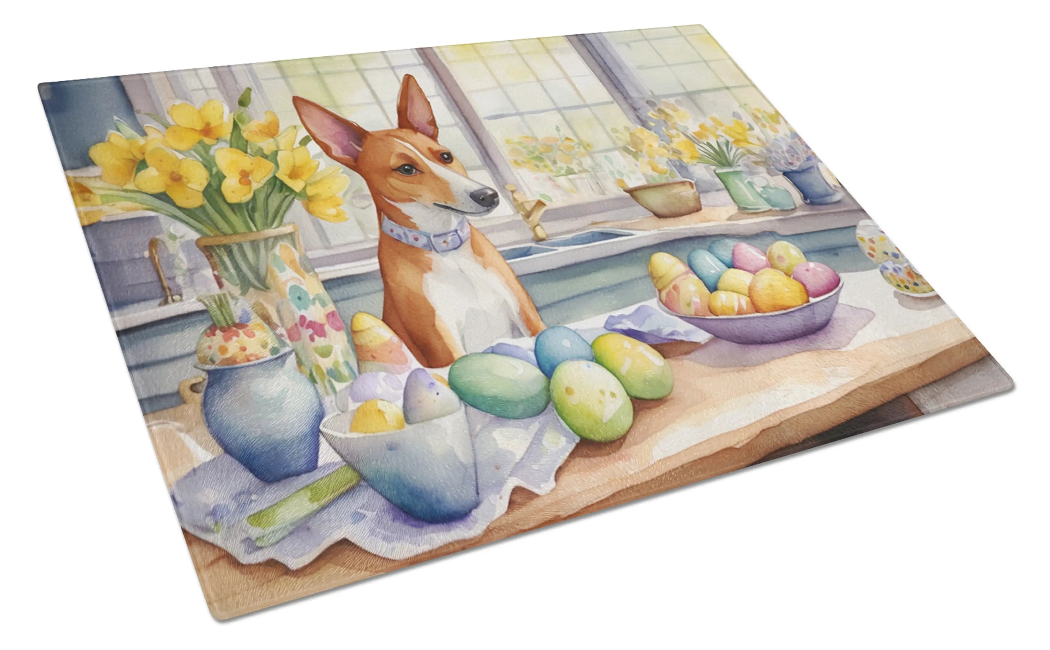 Decorating Easter Basenji Glass Cutting Board Caroline's Treasures
