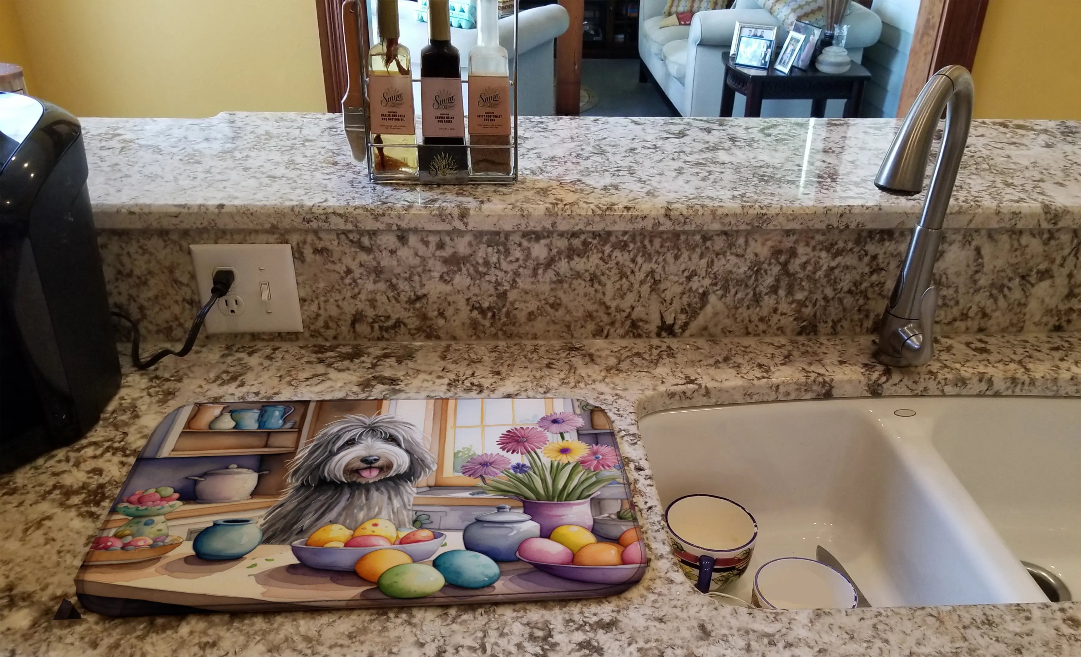 Decorating Easter Bergamasco Sheepdog Dish Drying Mat Caroline's Treasures