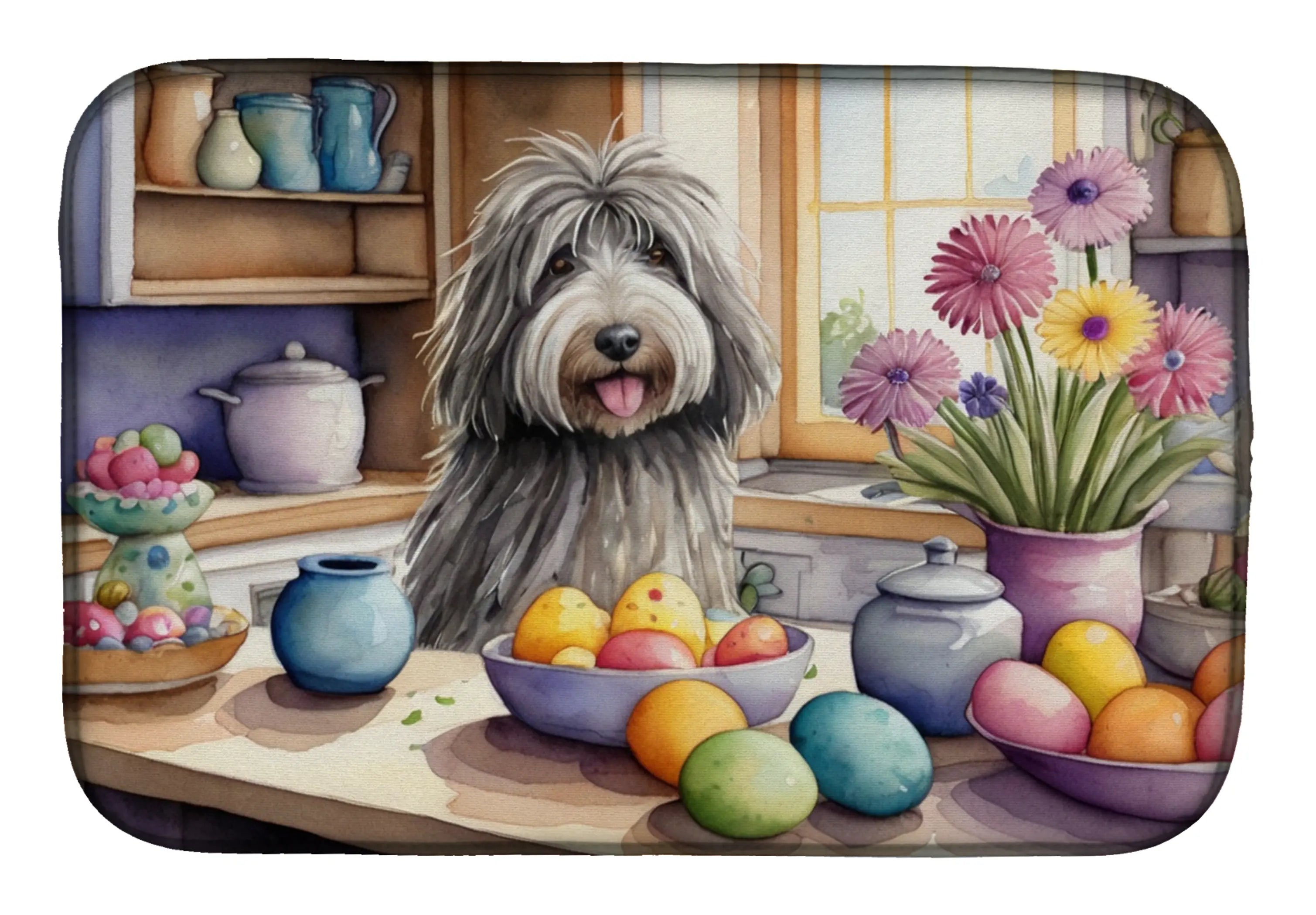 Decorating Easter Bergamasco Sheepdog Dish Drying Mat Caroline's Treasures