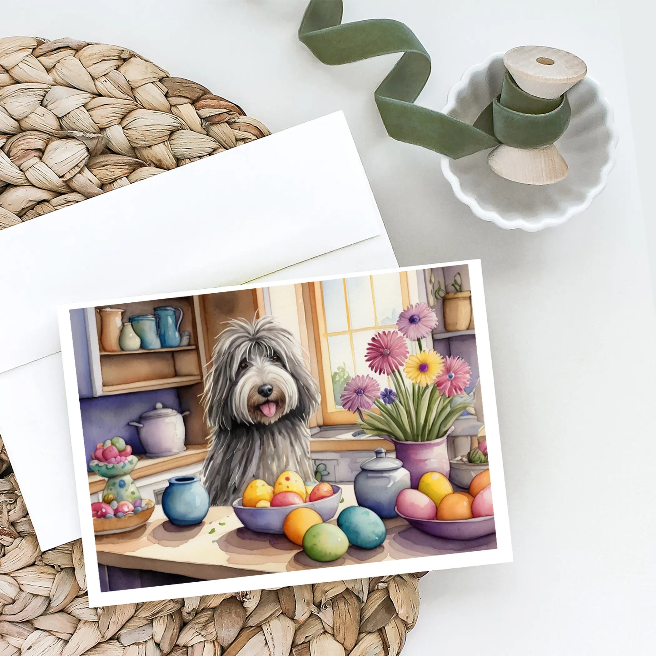 Decorating Easter Bergamasco Sheepdog Greeting Cards Pack of 8 Caroline's Treasures