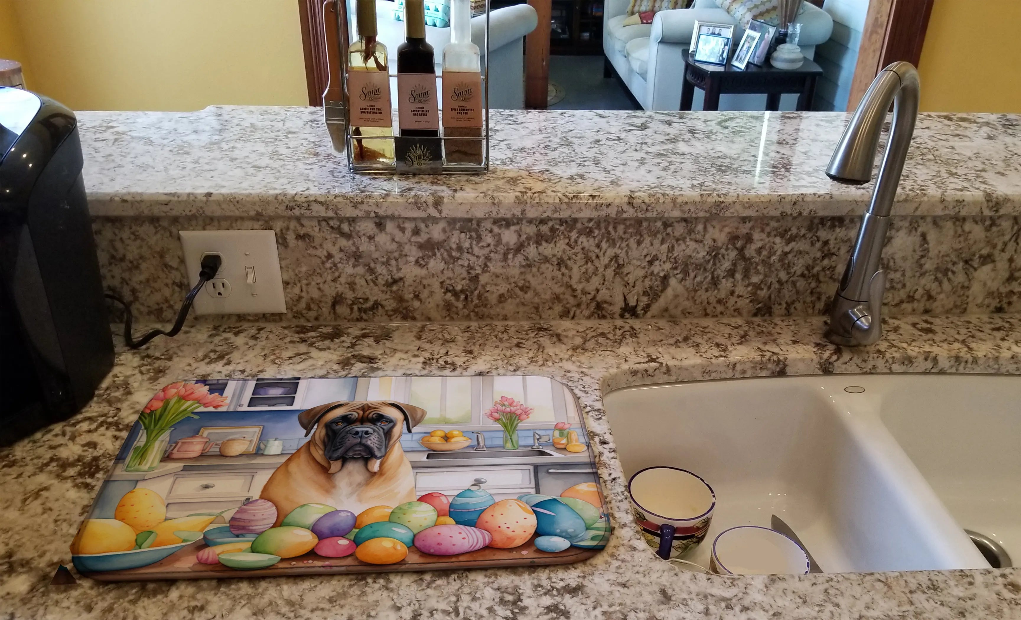 Decorating Easter Bullmastiff Dish Drying Mat Caroline's Treasures