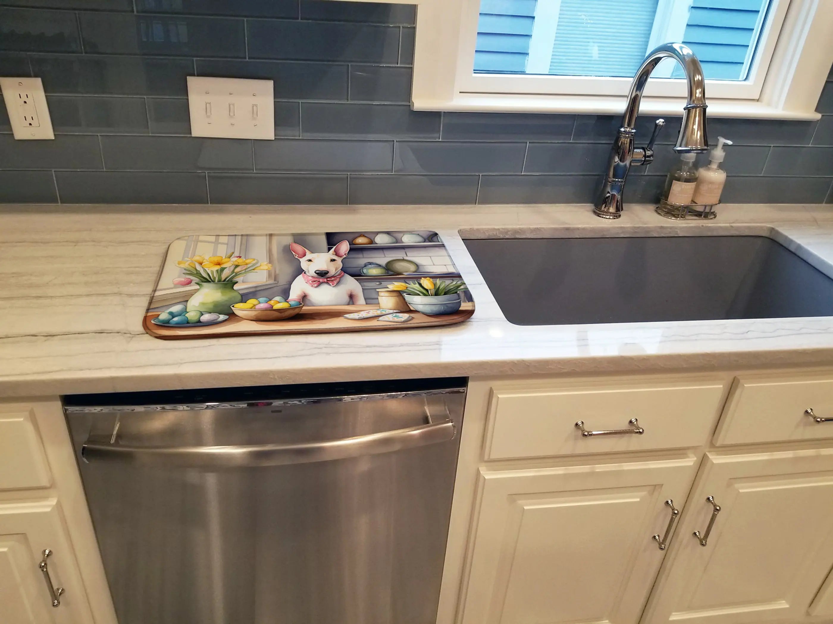 Decorating Easter English Bull Terrier Dish Drying Mat Caroline's Treasures