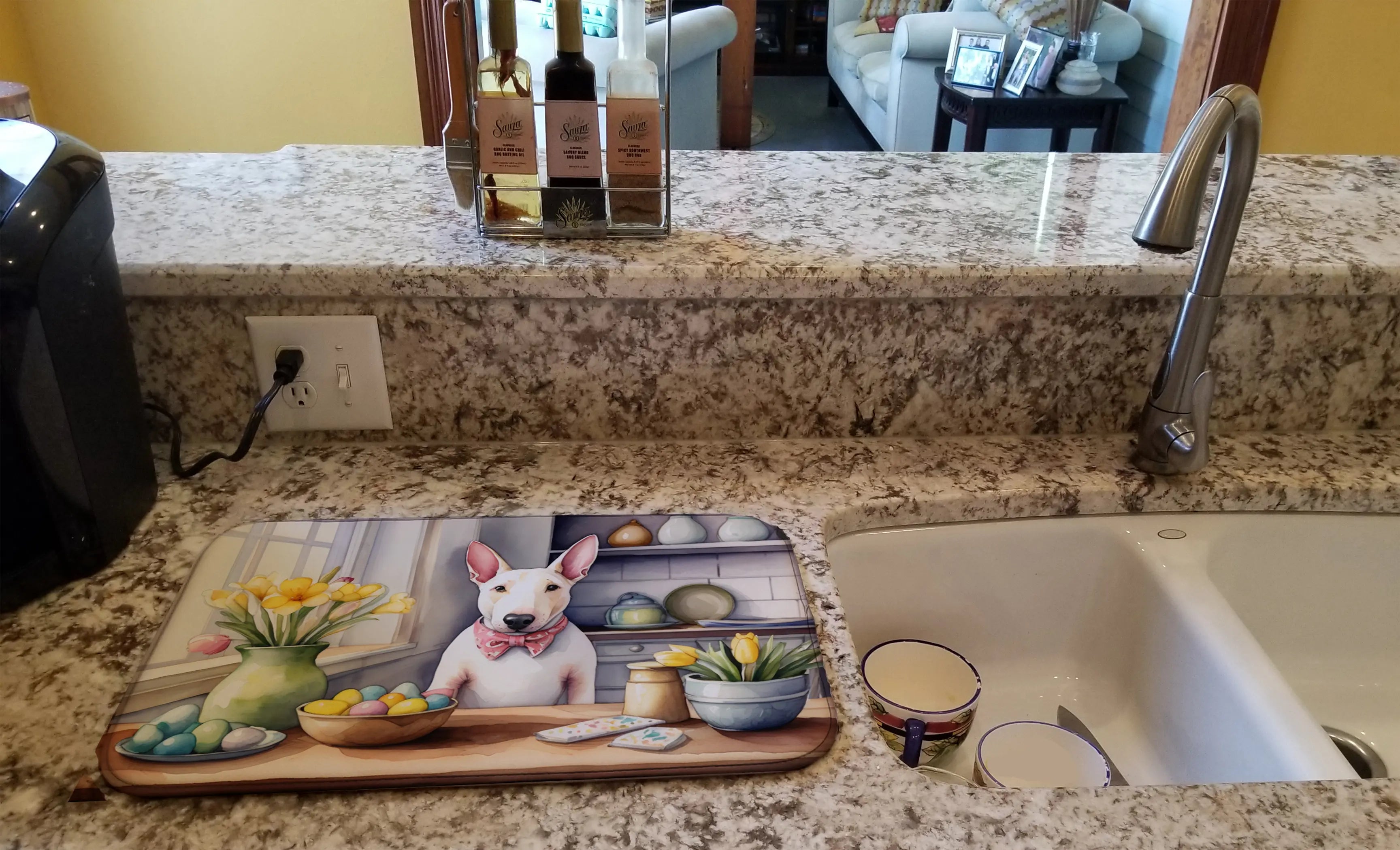 Decorating Easter English Bull Terrier Dish Drying Mat Caroline's Treasures