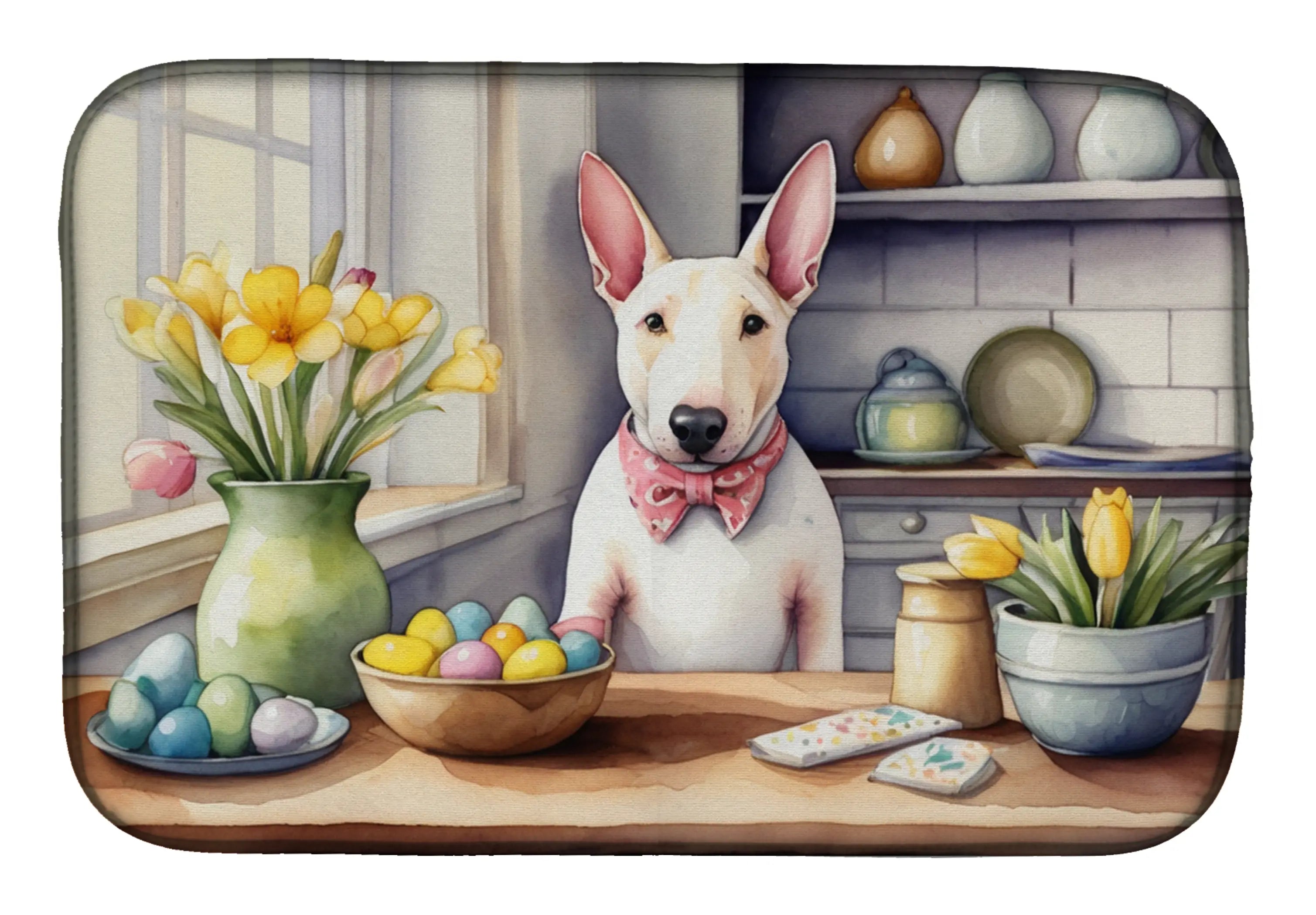 Decorating Easter English Bull Terrier Dish Drying Mat Caroline's Treasures