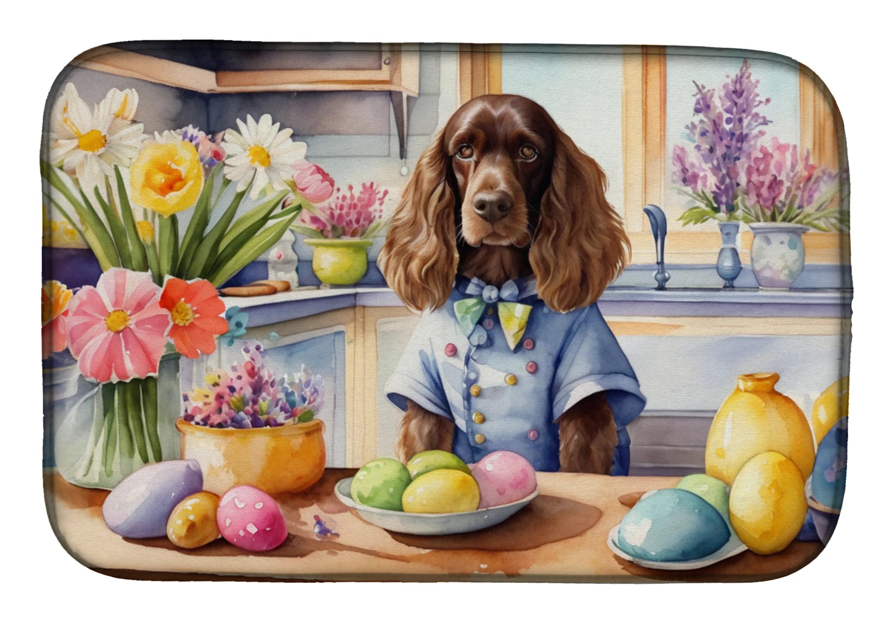 Decorating Easter English Cocker Spaniel Dish Drying Mat Caroline's Treasures