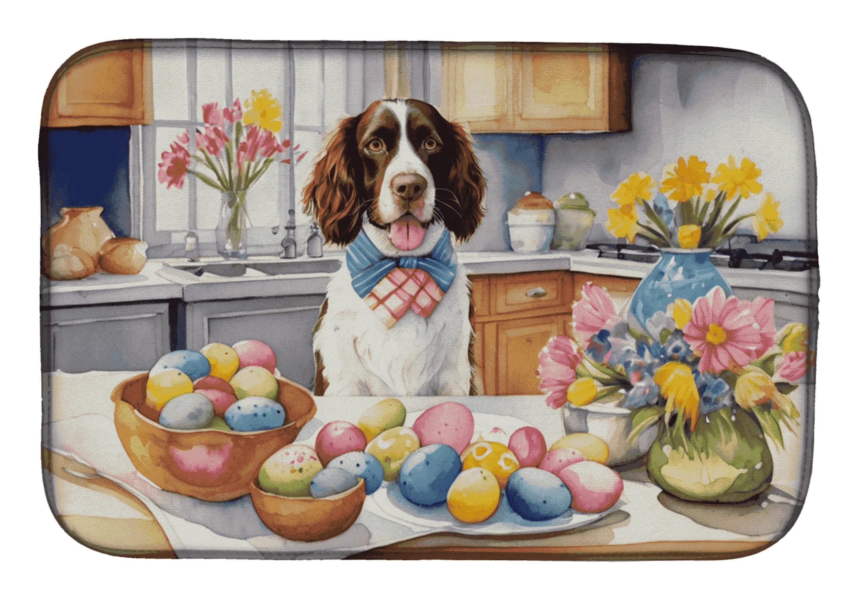 Decorating Easter English Springer Spaniel Dish Drying Mat Caroline's Treasures