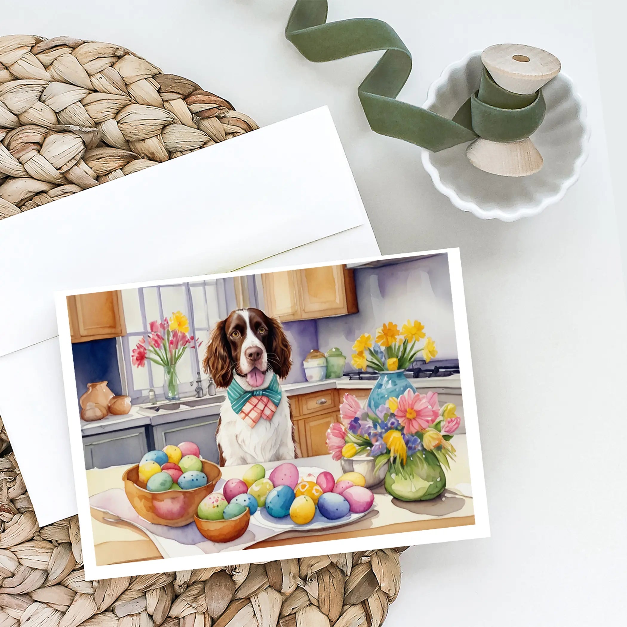 Decorating Easter English Springer Spaniel Greeting Cards Pack of 8 Caroline's Treasures
