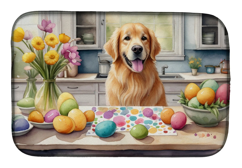 Decorating Easter Golden Retriever Dish Drying Mat Caroline's Treasures