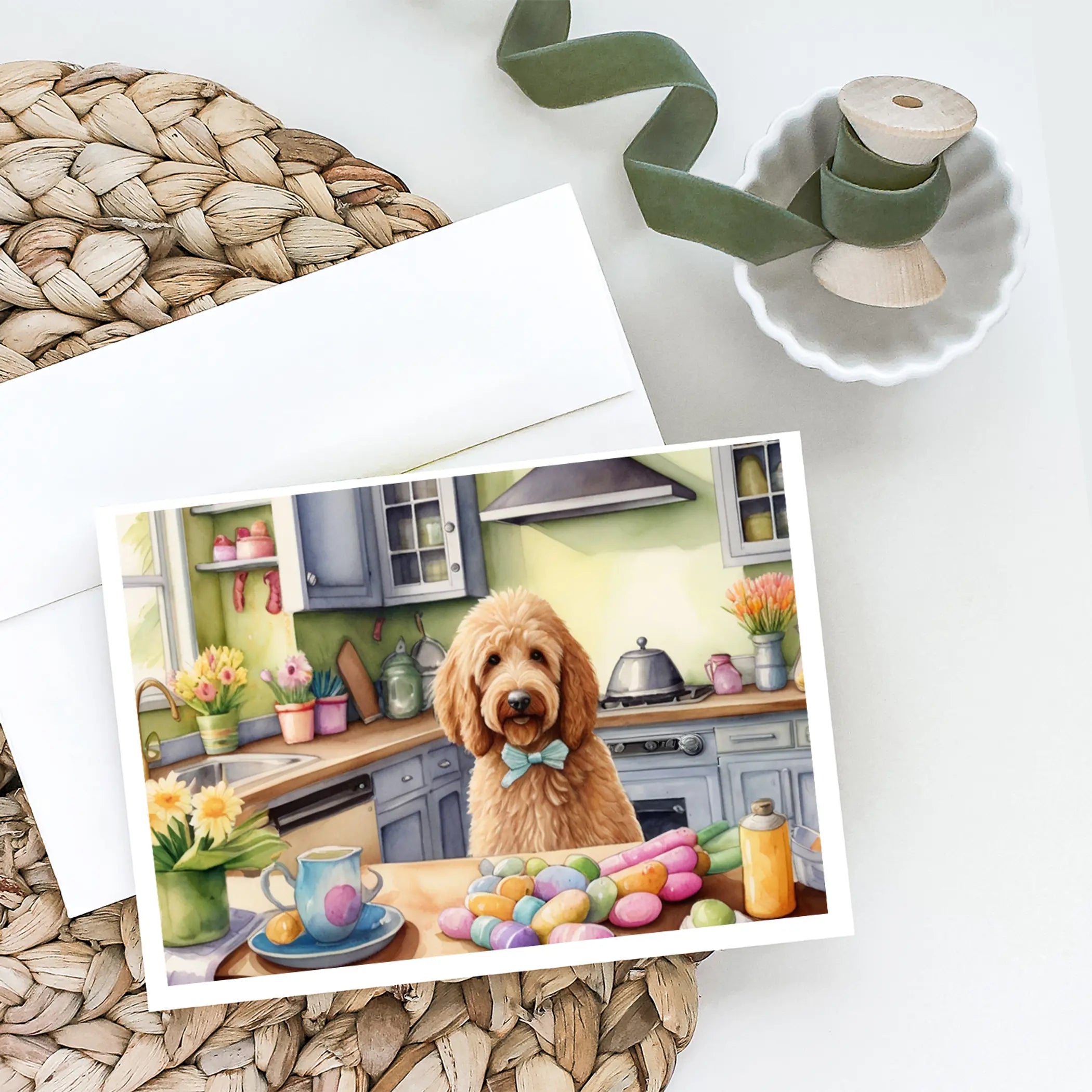 Decorating Easter Goldendoodle Greeting Cards Pack of 8 Caroline's Treasures
