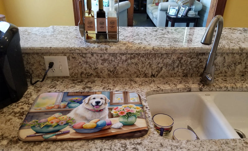 Decorating Easter Great Pyrenees Dish Drying Mat Caroline's Treasures