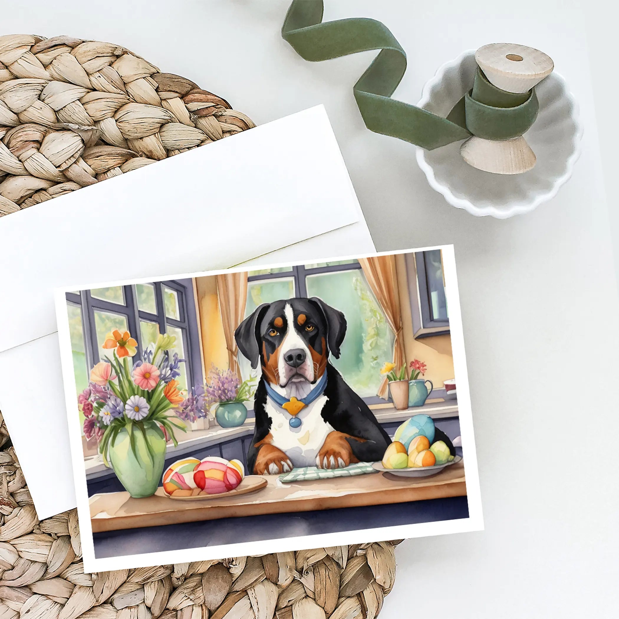 Decorating Easter Greater Swiss Mountain Dog Greeting Cards Pack of 8 Caroline's Treasures
