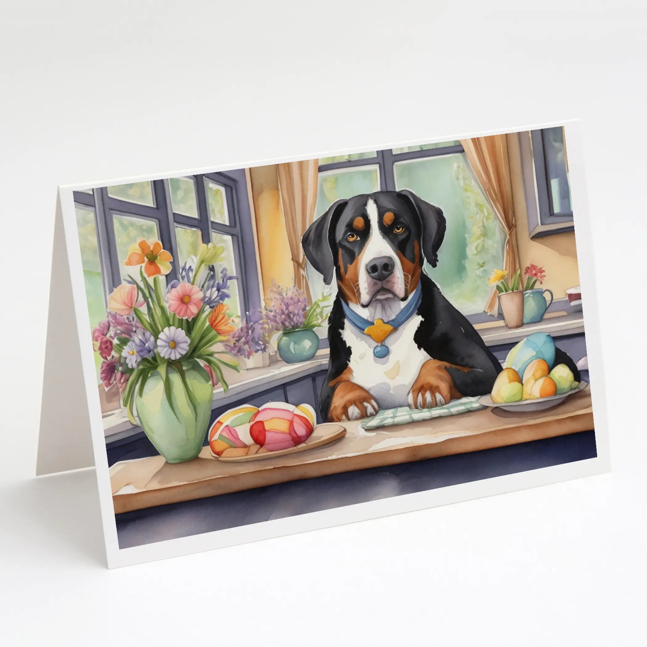 Decorating Easter Greater Swiss Mountain Dog Greeting Cards Pack of 8 Caroline's Treasures